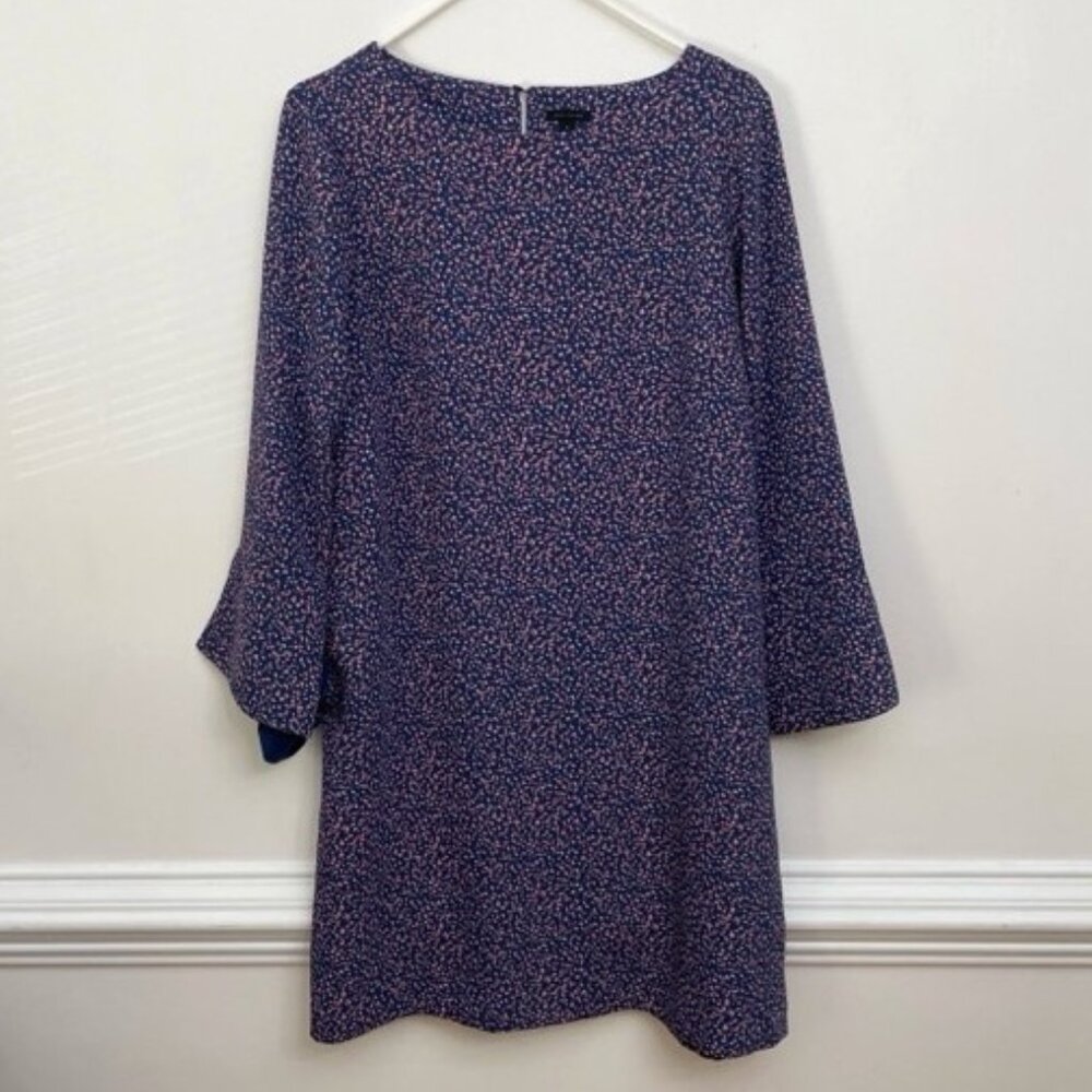Ann Taylor Dress Size 10 Blue Confetti Shift Pockets Career Wedding Midi